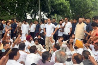 प्रधानमंत्री आवास के बाहर राहुल गांधी की अगुवाई में कांग्रेस पार्टी के नेता धरने पर बैठे, केंद्रीय मंत्री मनाने पहुंचे