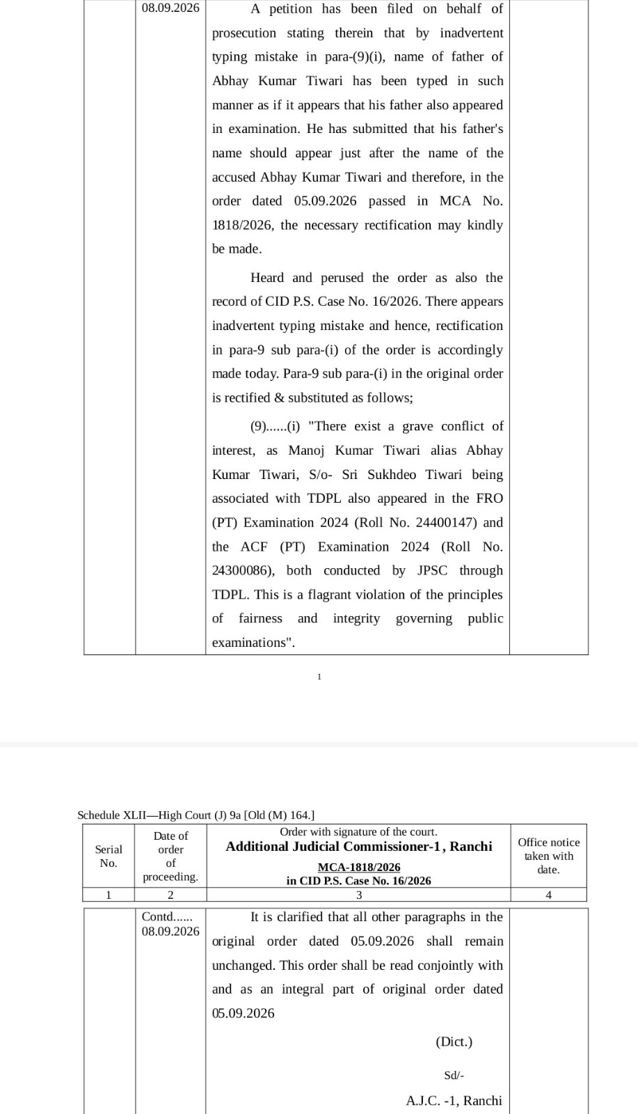 JPSC-JSSC मेधा घोटाला : कोर्ट ने सुधारी टाइपिंग की गलती, अभय तिवारी के पिता को लेकर स्थिति साफ 1 WhatsApp Image 2026 09 08 at 7.41.18 PM