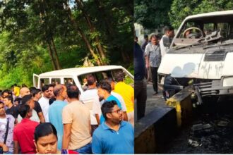जमशेदपुर में चिन्मया स्कूल की वैन डिवाइडर से टकराई, 15 बच्चे घायल, दो की हालत गंभीर